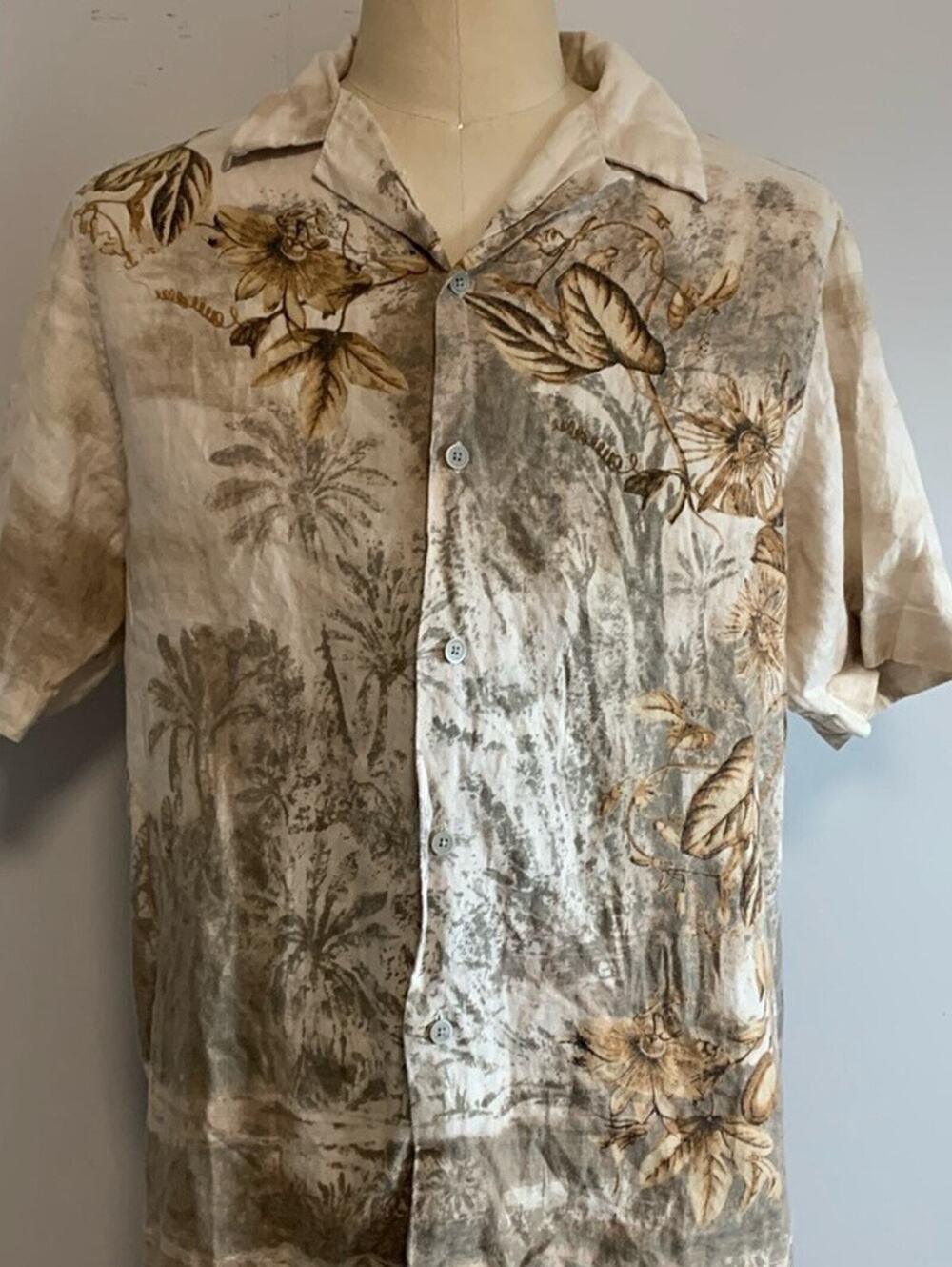 Claiborne Luxe Short Sleeve Linen Hawaiian Shirt Size L